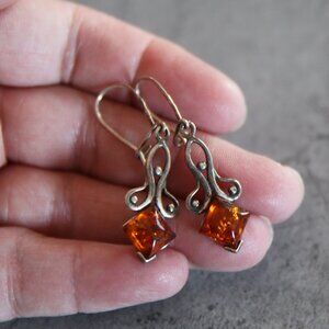 Amber and Sterling Russian Earrings